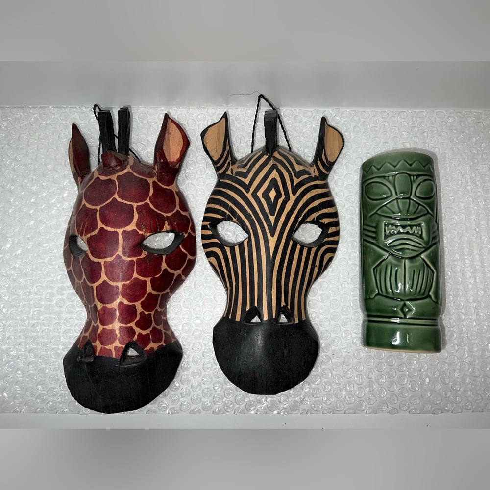 Tiki Animal Masks & Vase Holder